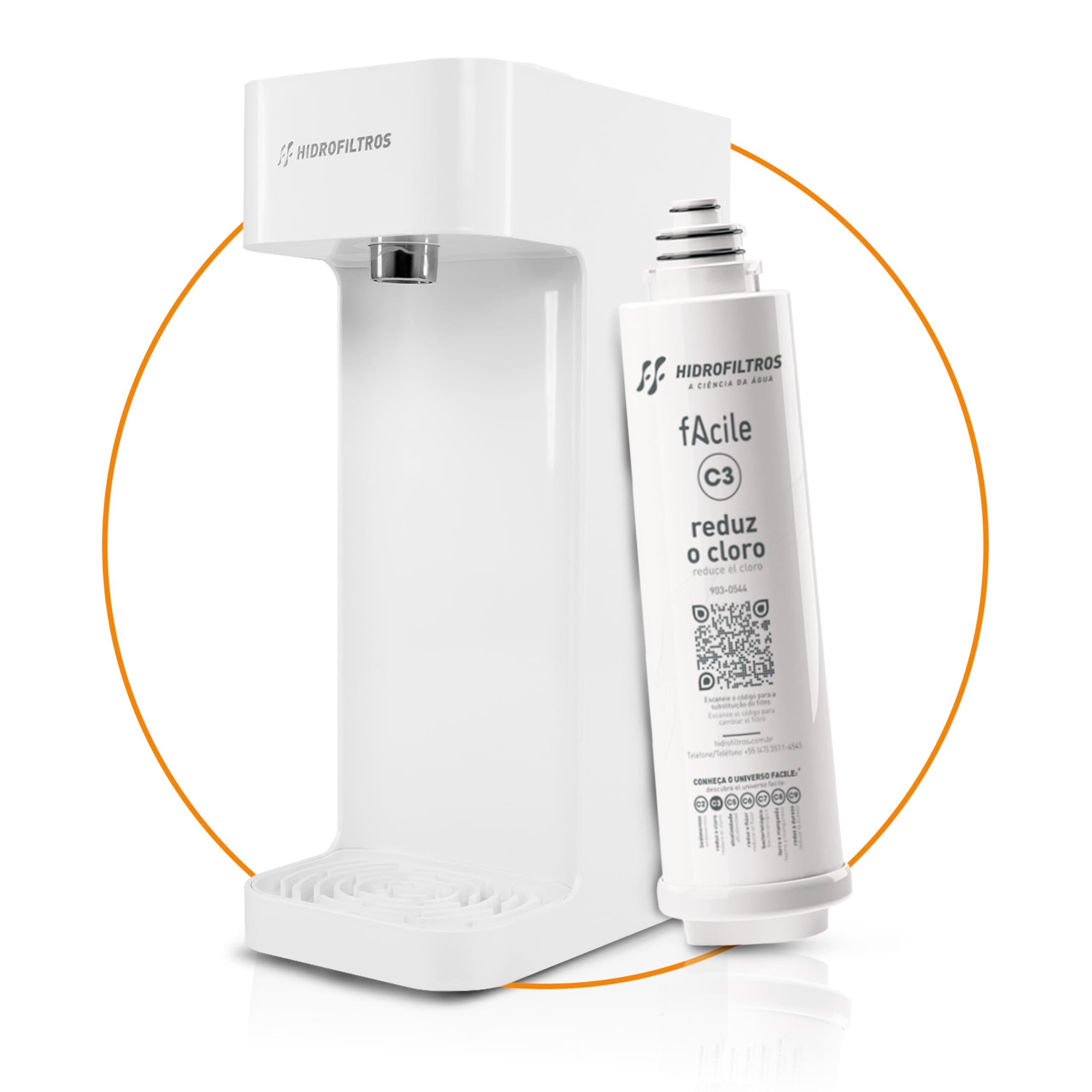 Hidrofiltros - Purificador de Água Facile com Refil C3 Elimina Cloro, Odores e Sabores Cor Branco Hidrofiltros
