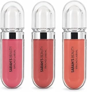 Sarah's Beauty Kit com 3 Brilhos Labiais Rosa Nude e Coral | Acabamento Brilhante, Uso Sozinho ou sobre Batom, Embalagens Compactas, Design Moderno, 3 Tonalidades Versáteis